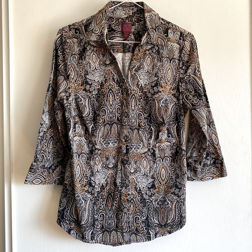 212 collection long sleeve Paisley top button down